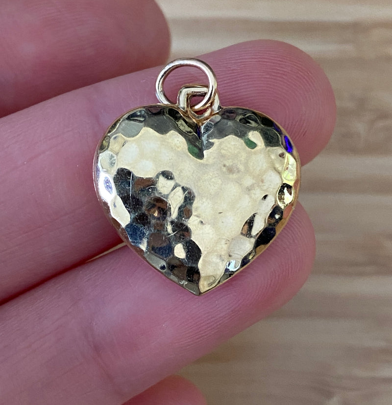 Vintage 14K Gold Hammered Puffy Heart Charm