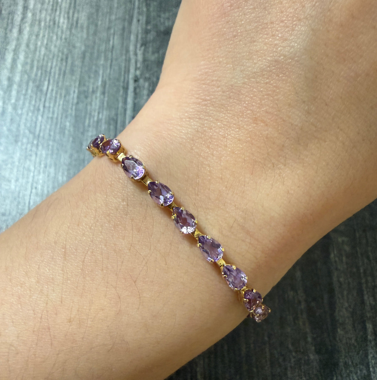 Pear Shaped Amethyst and 14K Gold Line Bracelet