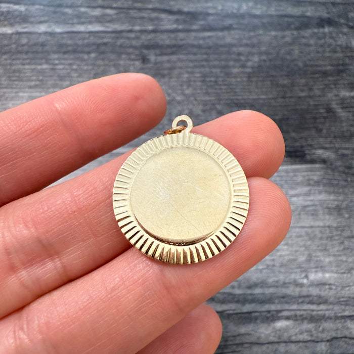 Vintage 14K Gold Engine Turned Disc Charm