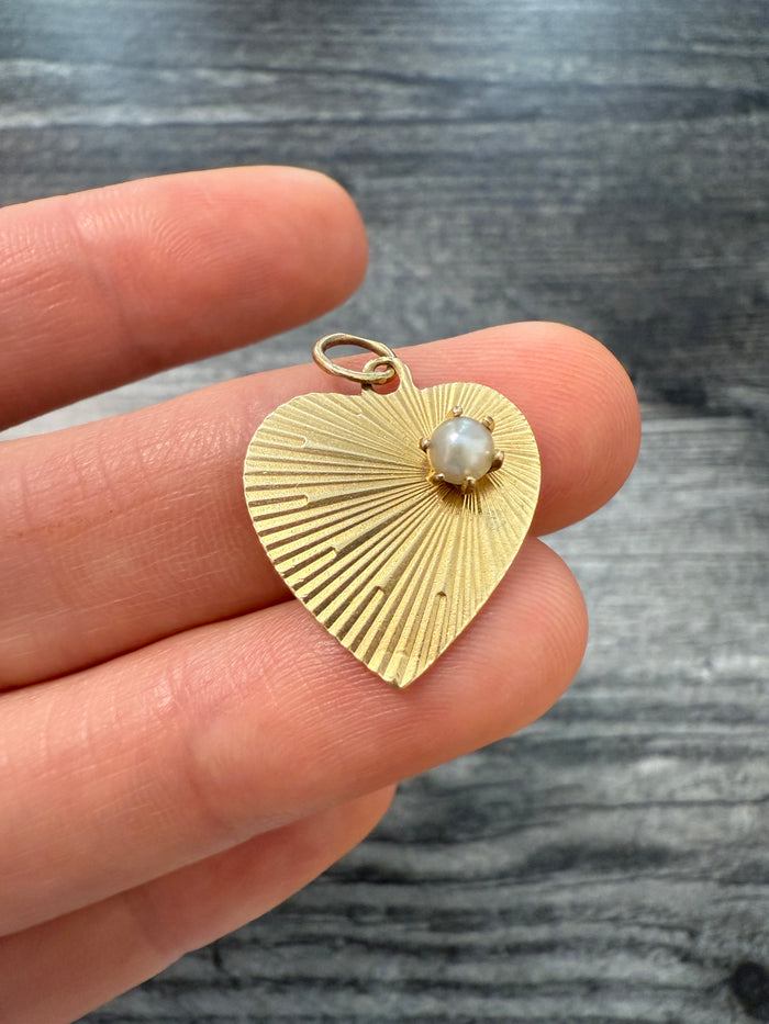 Smaller Vintage 14K Gold Engine Turned Heart Charm