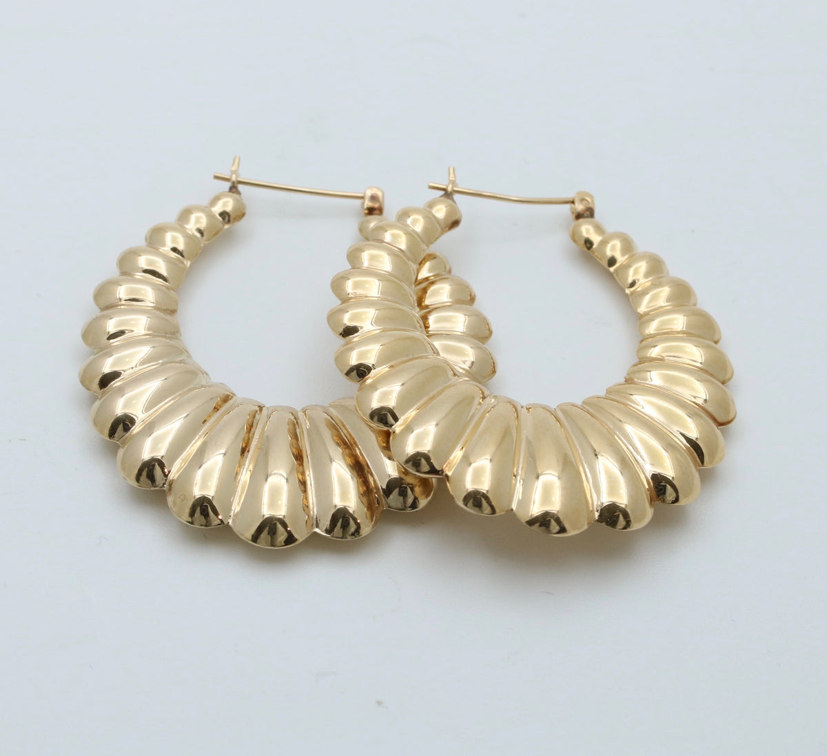 Large 14K Gold Vintage Shrimp Hoop Earrings