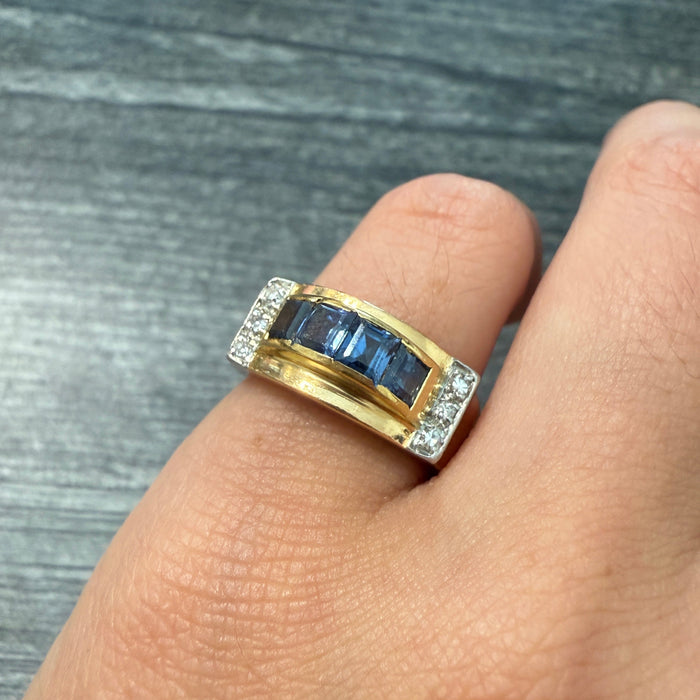 Vintage Sapphire and Diamond Tank Ring