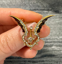 Art Nouveau Diamond and Enamel Winged Fob Pin