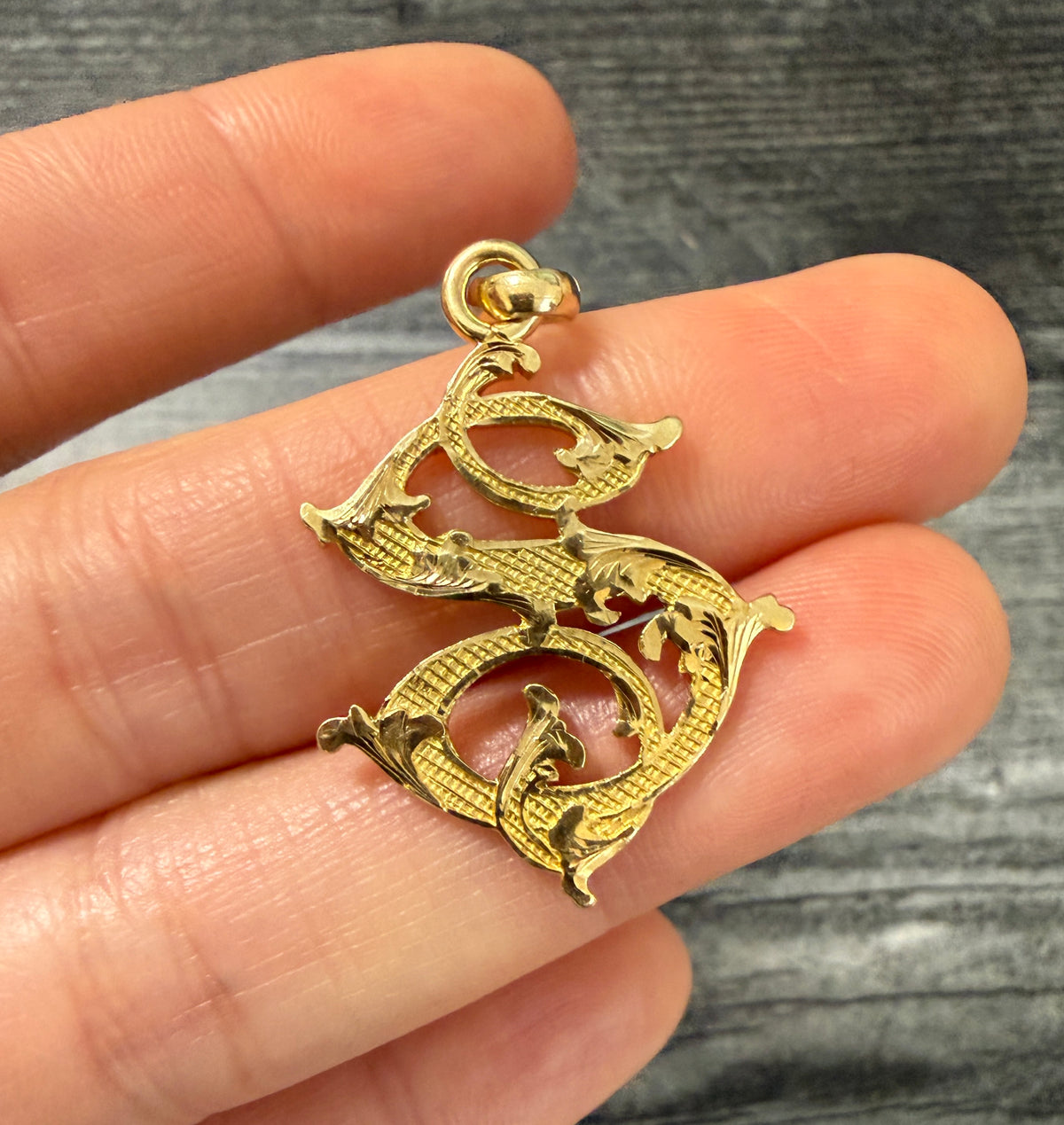 Vintage 14K Gold Ornate Initial "S" Charm