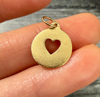 14K Gold Cut Out Heart Disc Charm