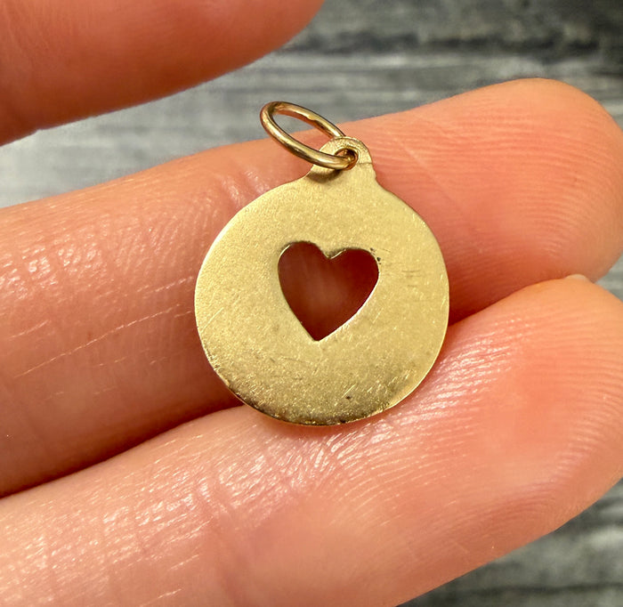 14K Gold Cut Out Heart Disc Charm