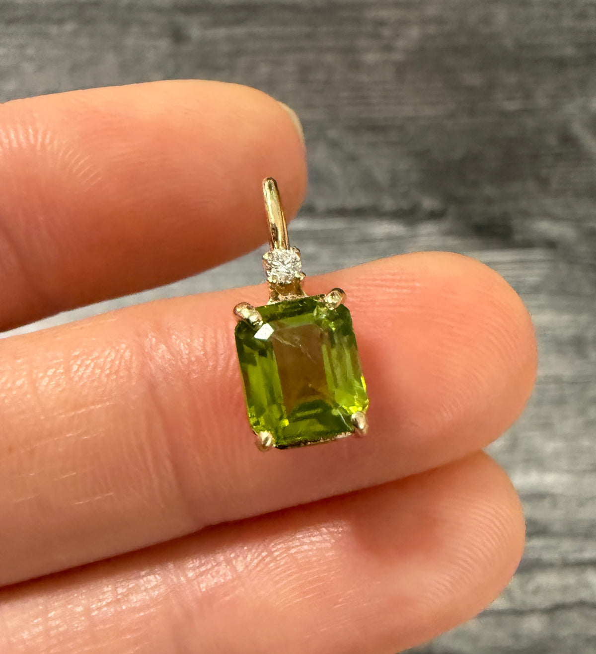 Peridot and Diamond Charm in 14K Gold