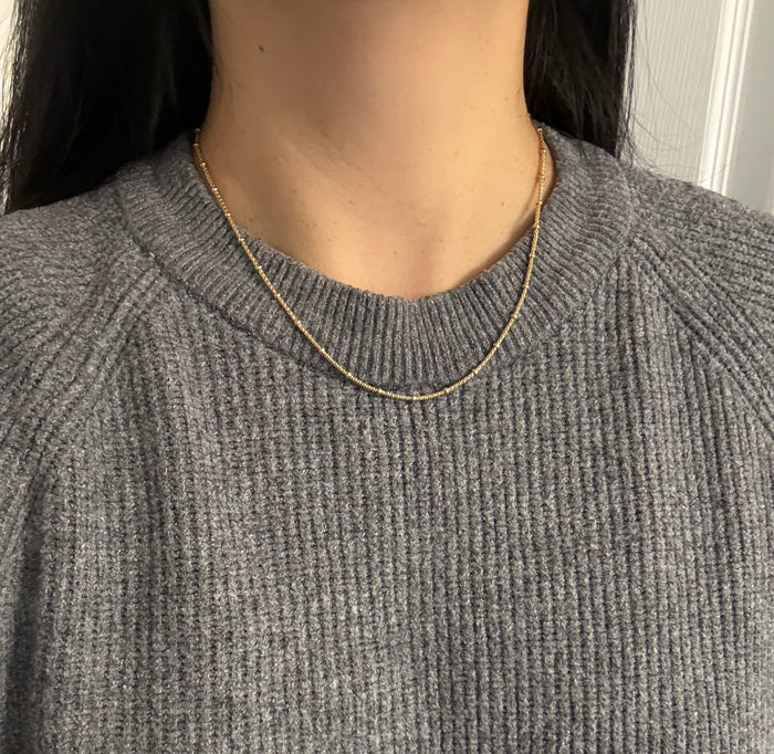 14K Gold Popcorn Style Ball Station Chain, 18.5" Long