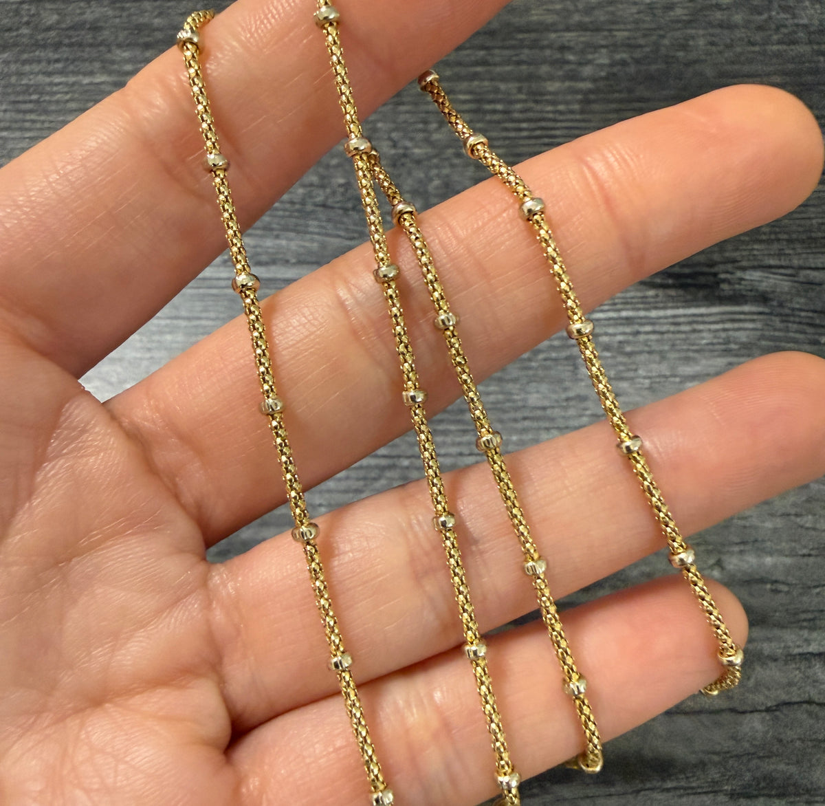 14K Gold Popcorn Style Ball Station Chain, 18.5" Long