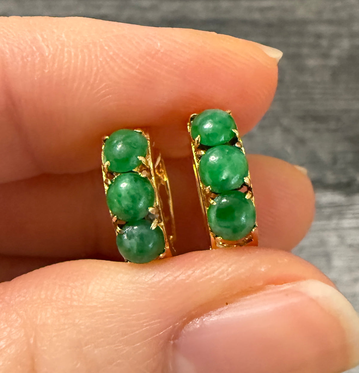Jade and 14K Gold Huggie Earrings