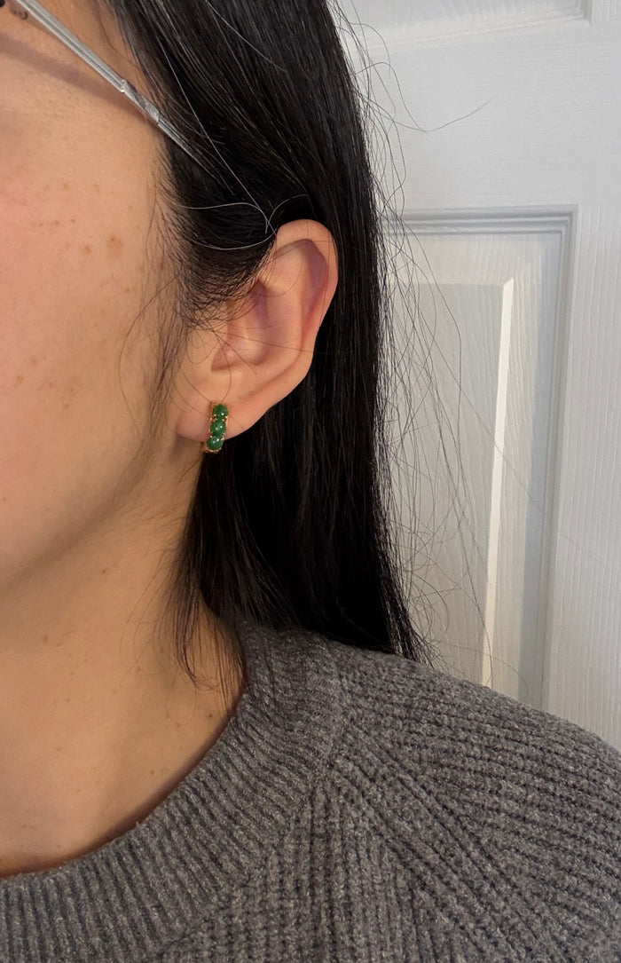 Jade and 14K Gold Huggie Earrings