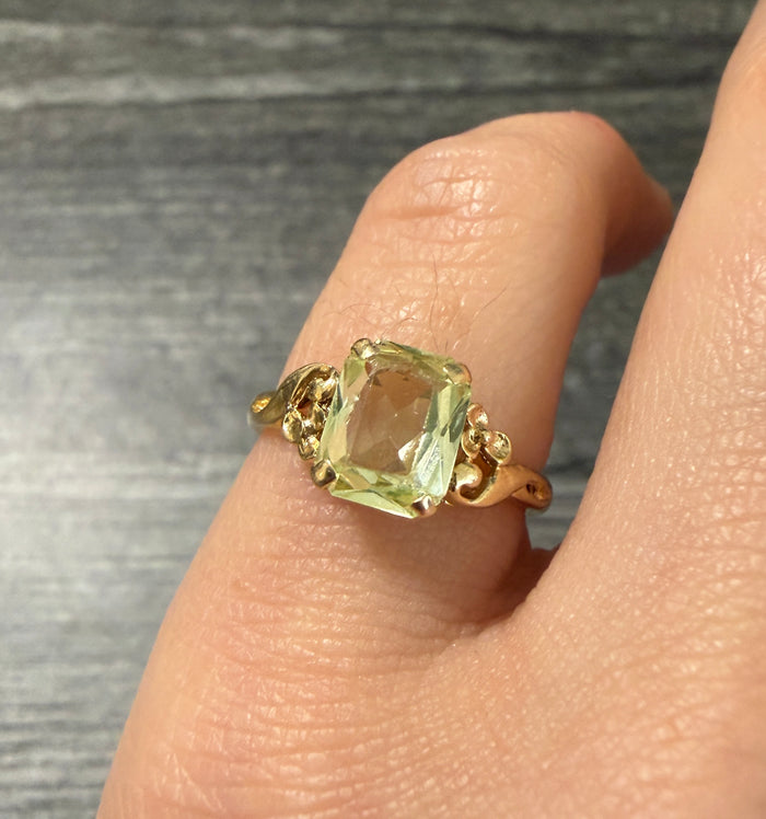 Vintage Fluorescent Vaseline Glass and 14K Gold Ring