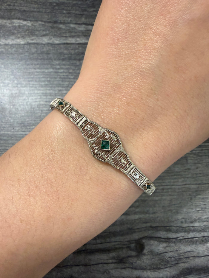 Art Deco Filigree and 14K White Gold Belly Bracelet