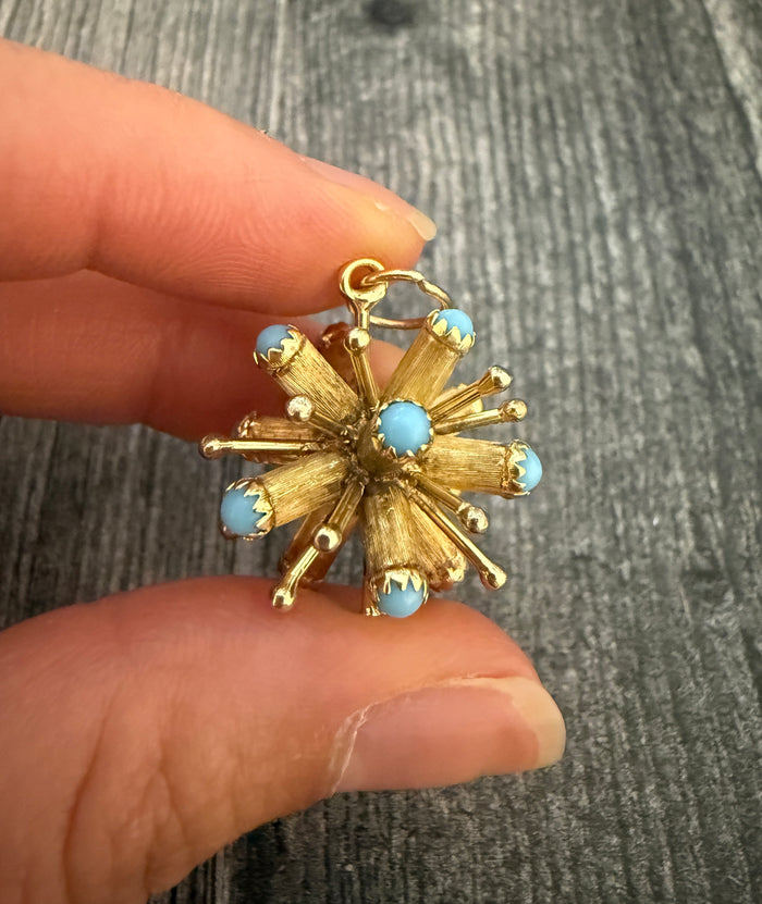 Vintage Three Dimensional Sputnik Charm with Turquoise Beads