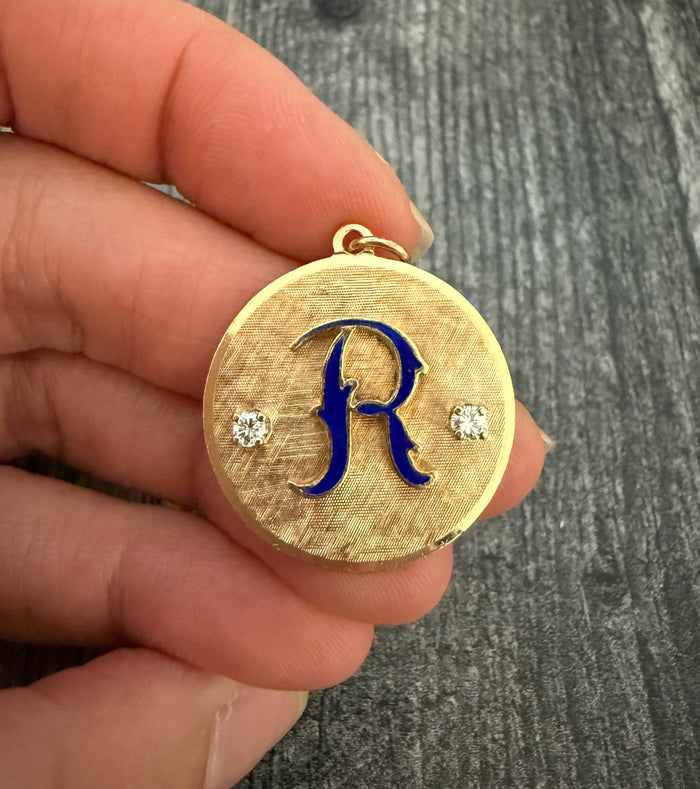 Vintage Enamel and Diamond Initial "R" Charm