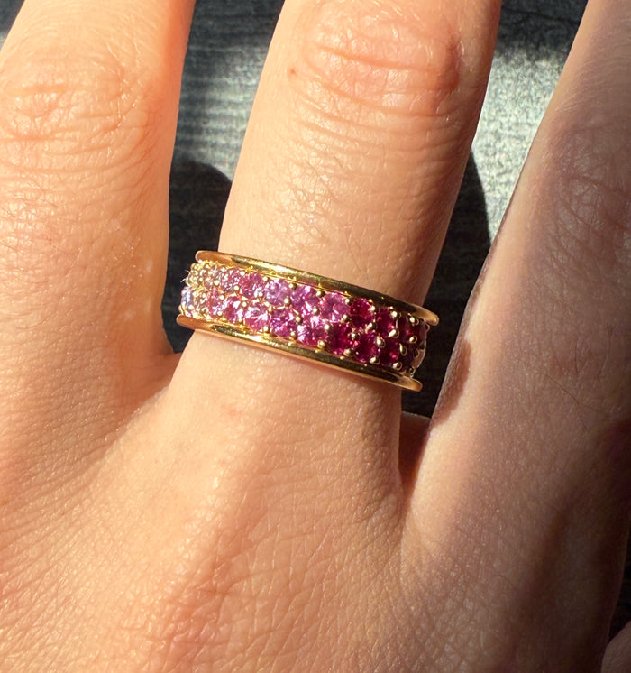 Gradient Ruby, Pink Sapphire, and Diamond Band in 18K Gold