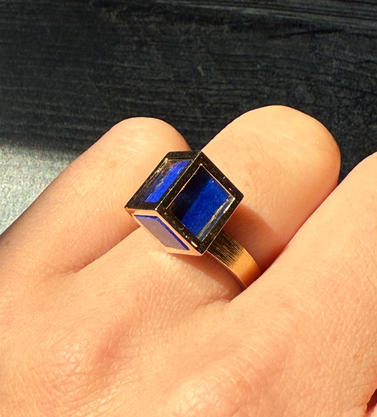 Lapis Cube Ring in 18K Gold