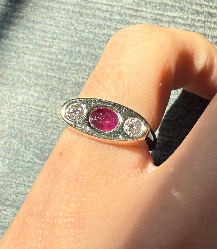 Three Stone Ruby and Diamond Ring
