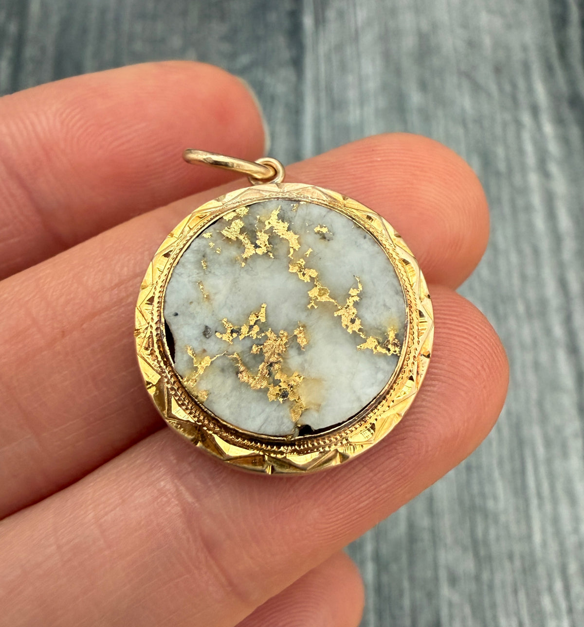 Antique Gold in Quartz and 14K Gold Charm