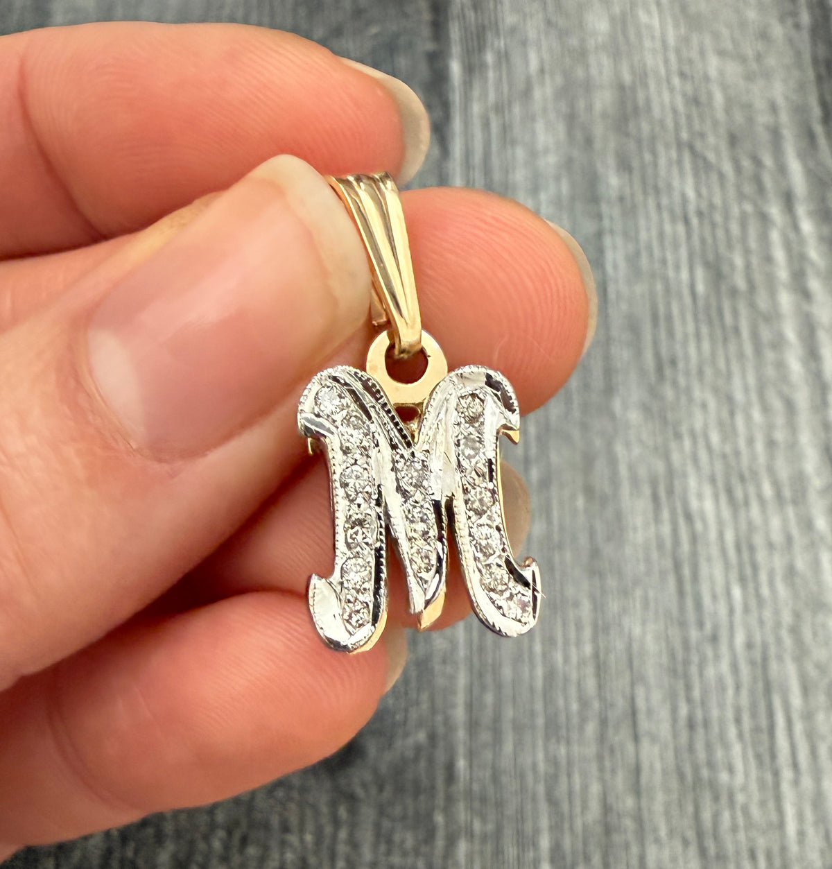Diamond and 14K Gold Initial M Charm