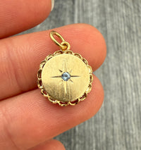 Vintage Star Set Blue Stone and 14K Gold Charm