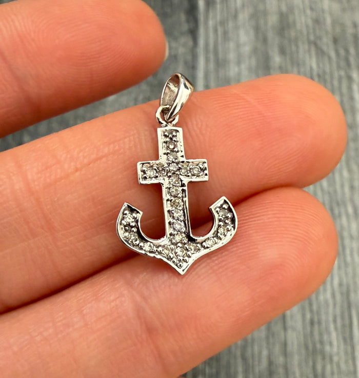 Diamond Anchor Charm in 14K Gold