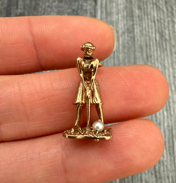 Vintage Articulated Golfer Charm In 14K Gold
