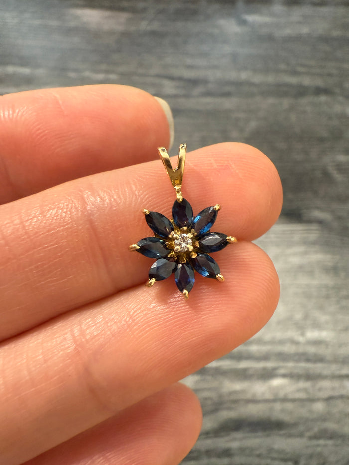 Vintage Sapphire & Diamond Cluster Flower Charm