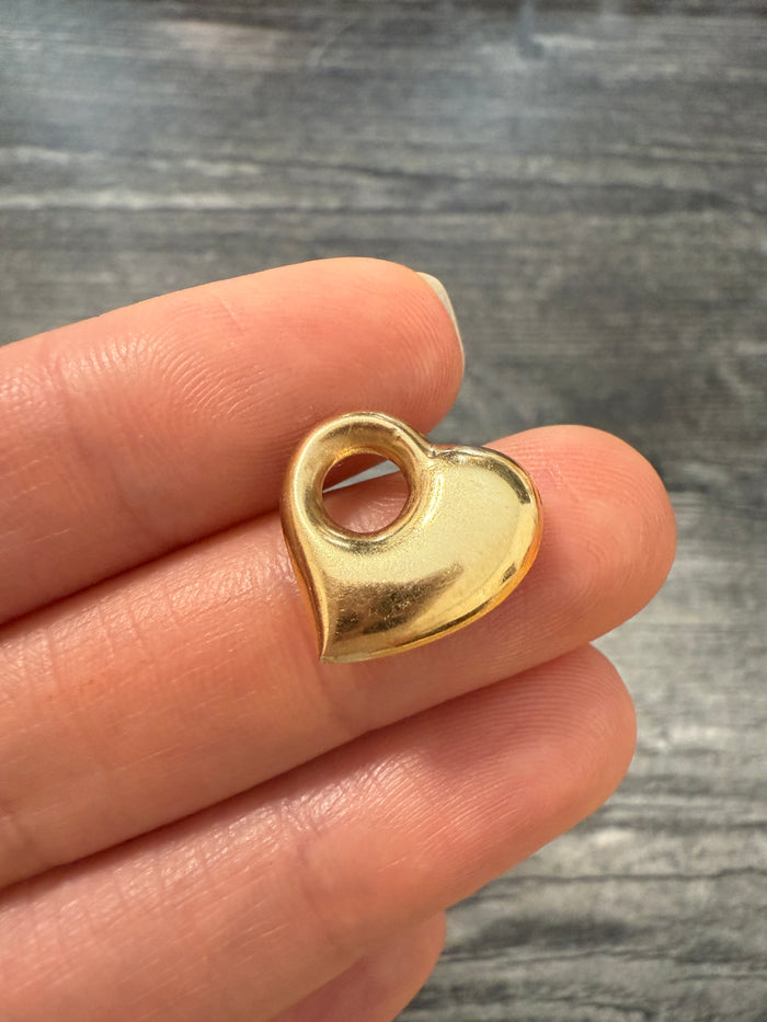 Puffy 14K Gold Heart Slider Charm (A)