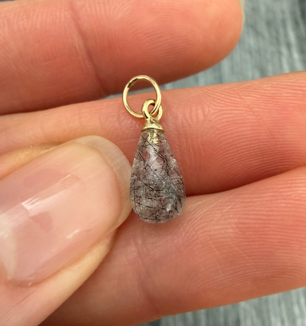 Teardrop Black Rutilated Quartz Charm