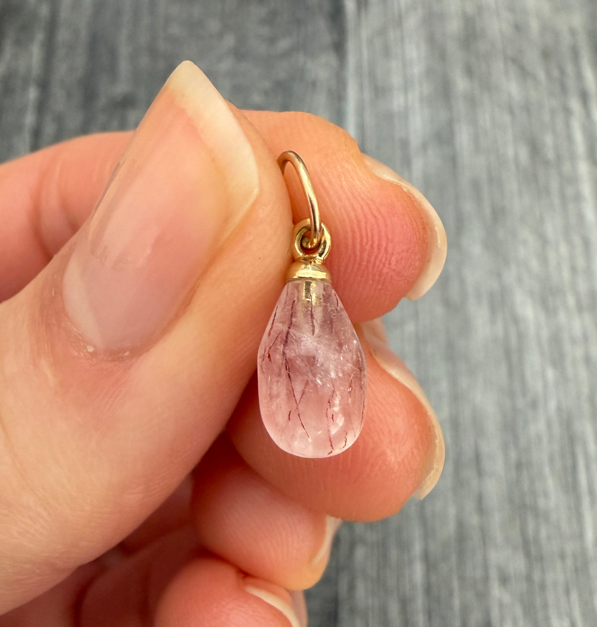 Teardrop Pink Rutilated Quartz Charm