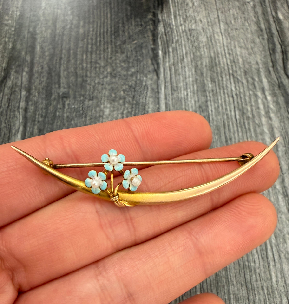 Art Nouveau Krementz Forget Me Not Crescent Pin