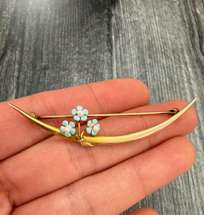 Art Nouveau Krementz Forget Me Not Crescent Pin