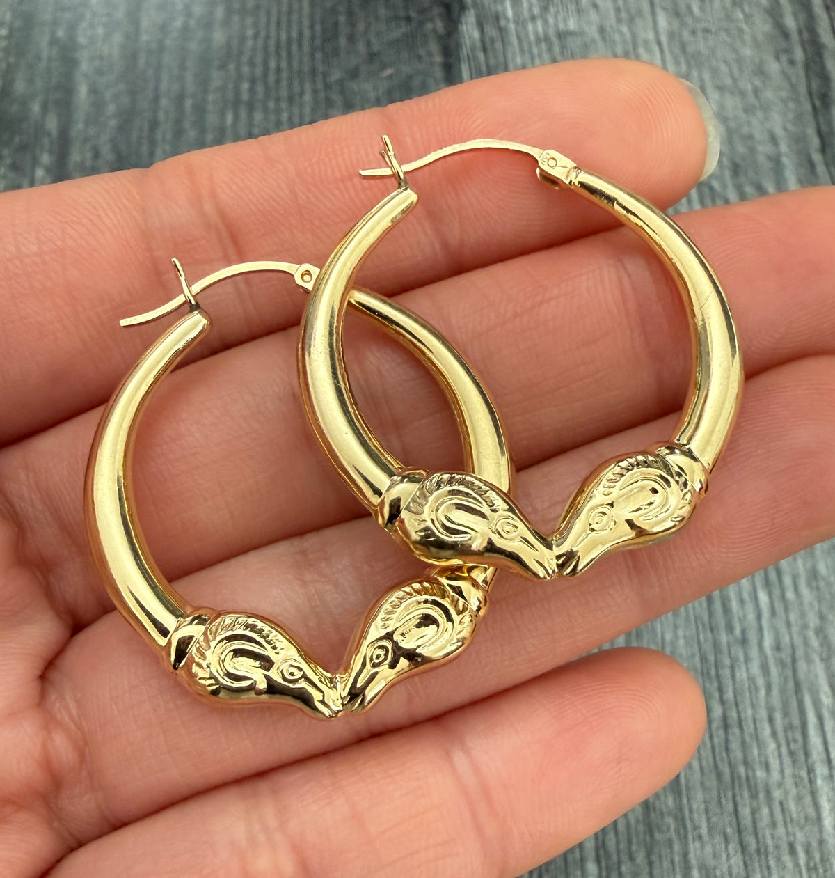 Ram's Head 14K Gold Hoop Earrings
