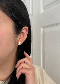 Vintage Carved Shell Cameo and 14K Gold Stud Earrings