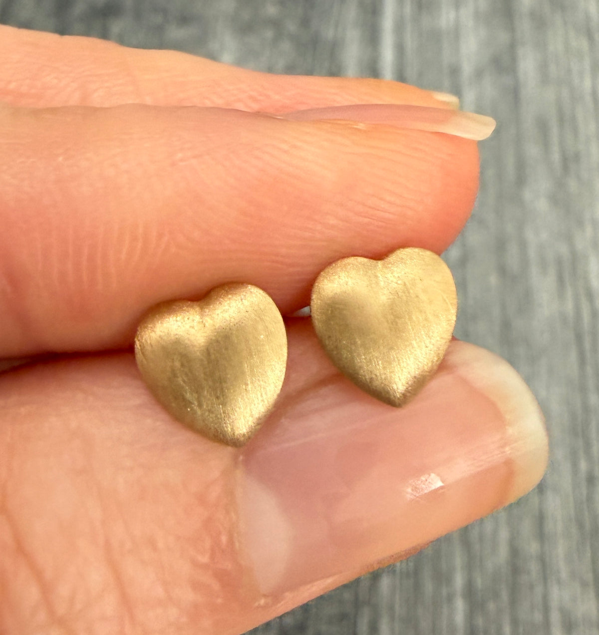 Satin Finish 14K Gold Heart Stud Earrings