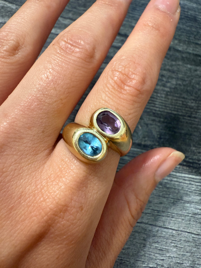 Vintage Amethyst and Blue Topaz Bypass Ring (Y)