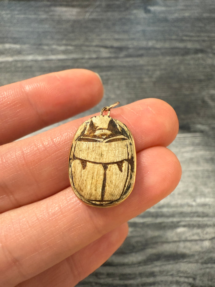 Vintage Egyptian Faience Scarab Charm in 14K Gold