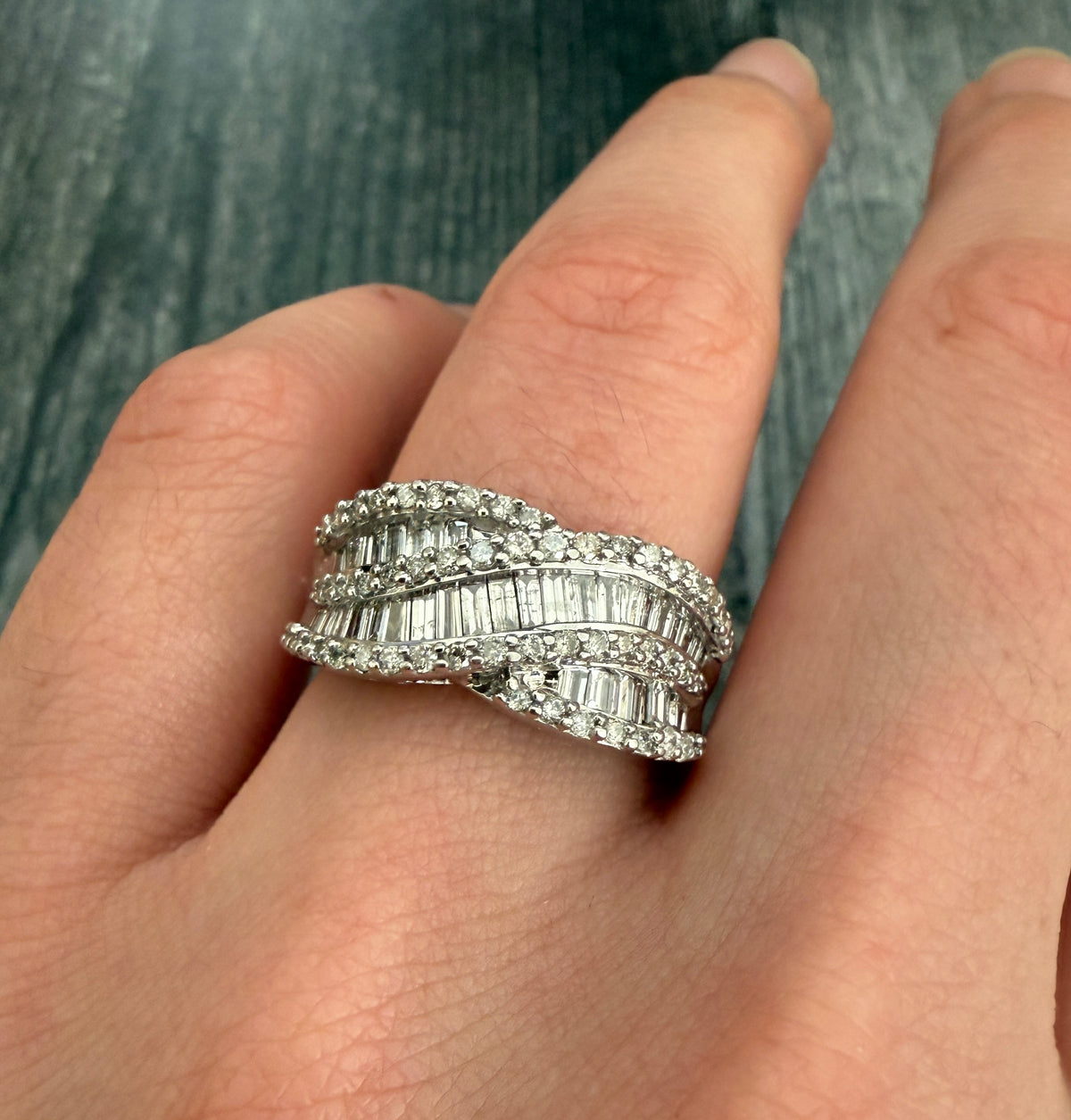 Vintage Diamond Woven Ring in 14K Gold  Baguette