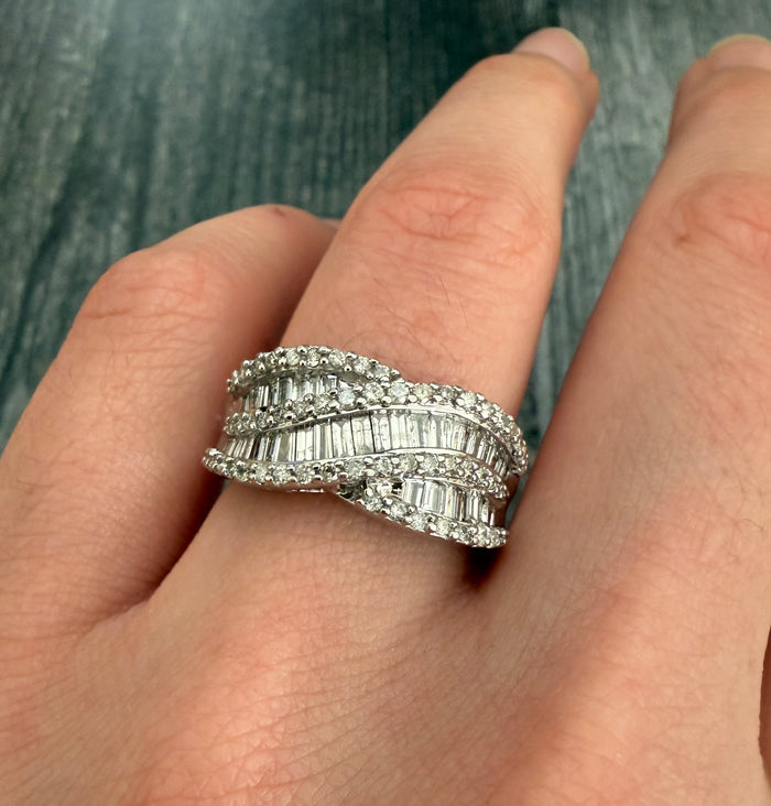 Vintage Diamond Woven Ring in 14K Gold  Baguette