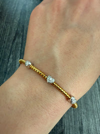 Vintage Diamond Heart and 18K Gold Gas Pipe Style Cuff Bracelet