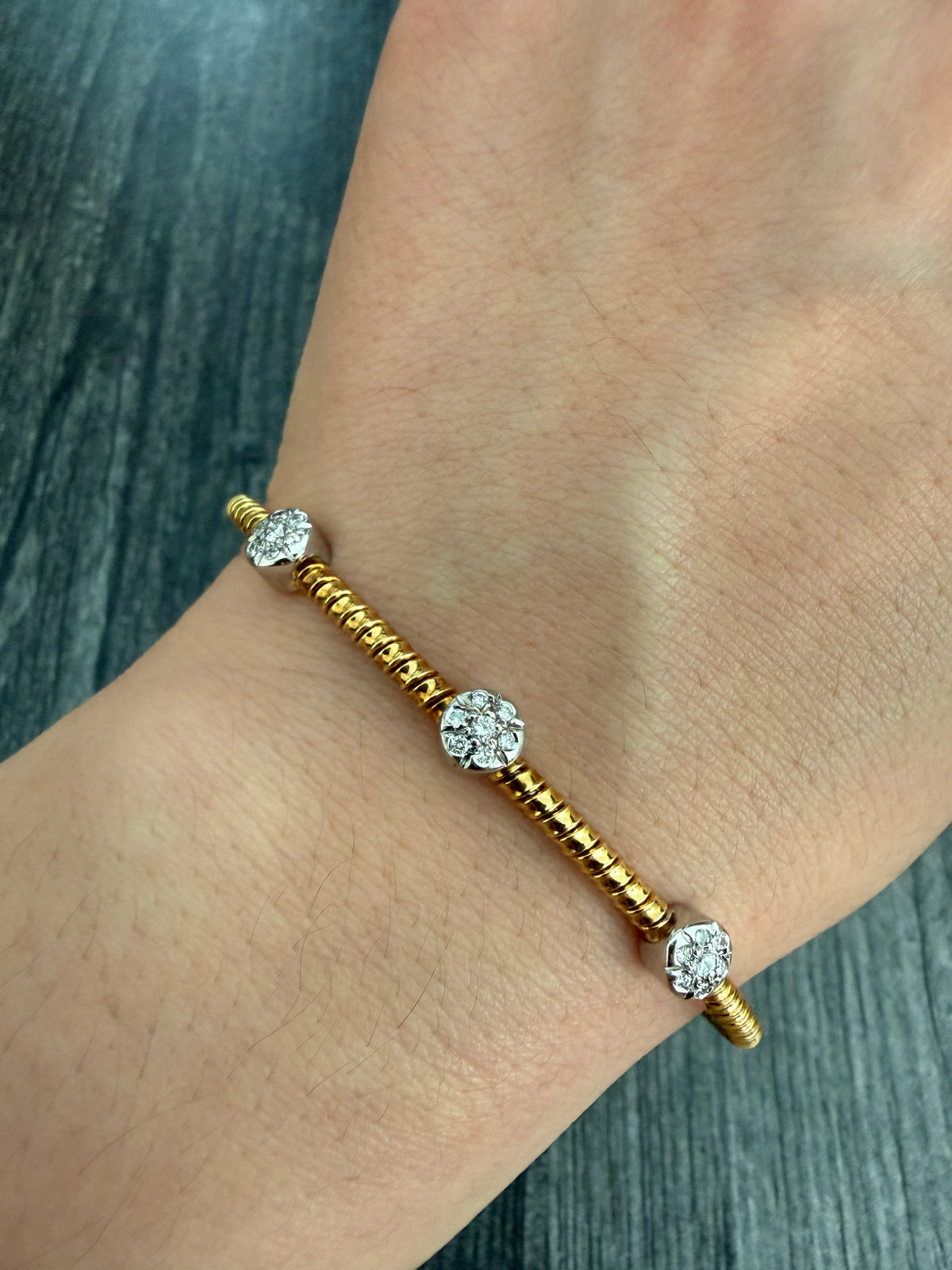 Vintage Diamond and 18K Gold Gas Pipe Style Cuff Bracelet