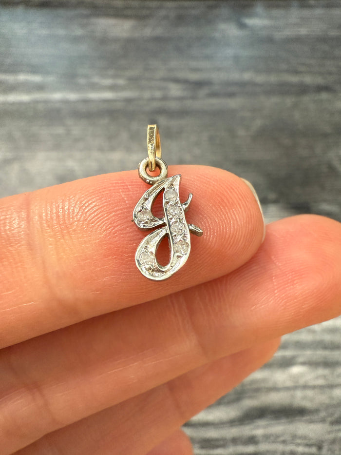 Vintage Diamond and 14K Gold Initial "J" Charm