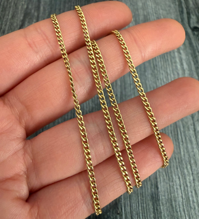 Vintage 18K Gold Curb Link Chain, 19.75" Long