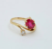 Vintage 18K Gold, Diamond, and Man-Made Ruby Wrap Ring