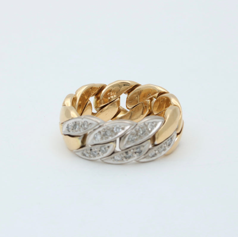 Vintage 18K Gold and Diamond Curb Link Chain Ring