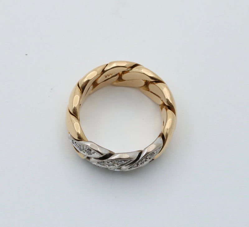 Vintage 18K Gold and Diamond Curb Link Chain Ring