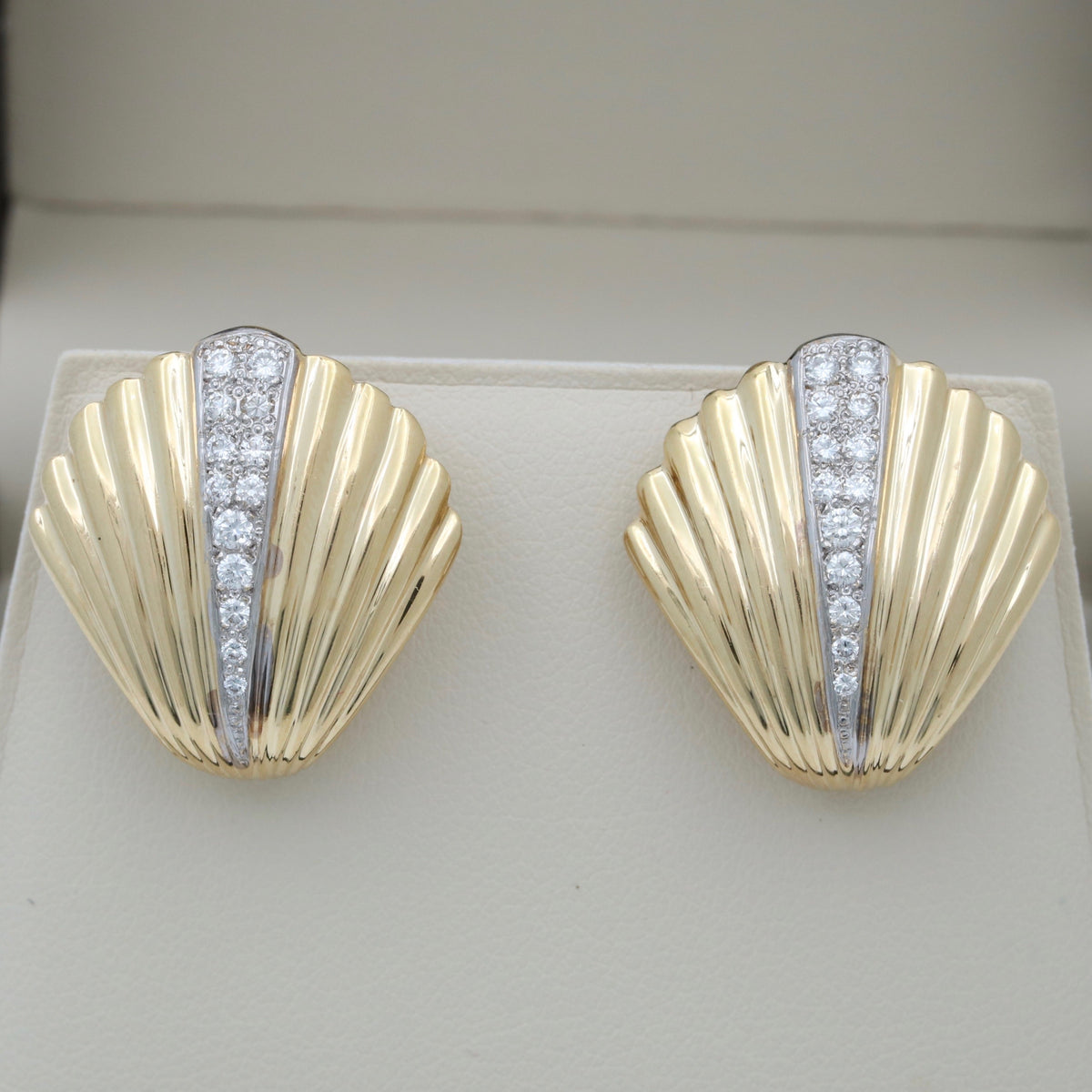 Vintage Diamond and 14K Gold Shell Earrings