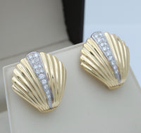 Vintage Diamond and 14K Gold Shell Earrings