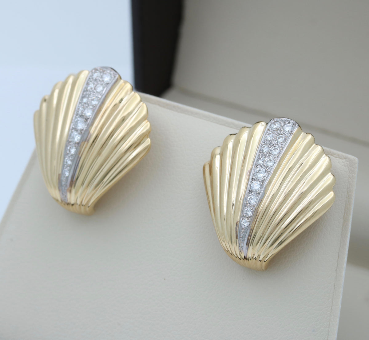 Vintage Diamond and 14K Gold Shell Earrings